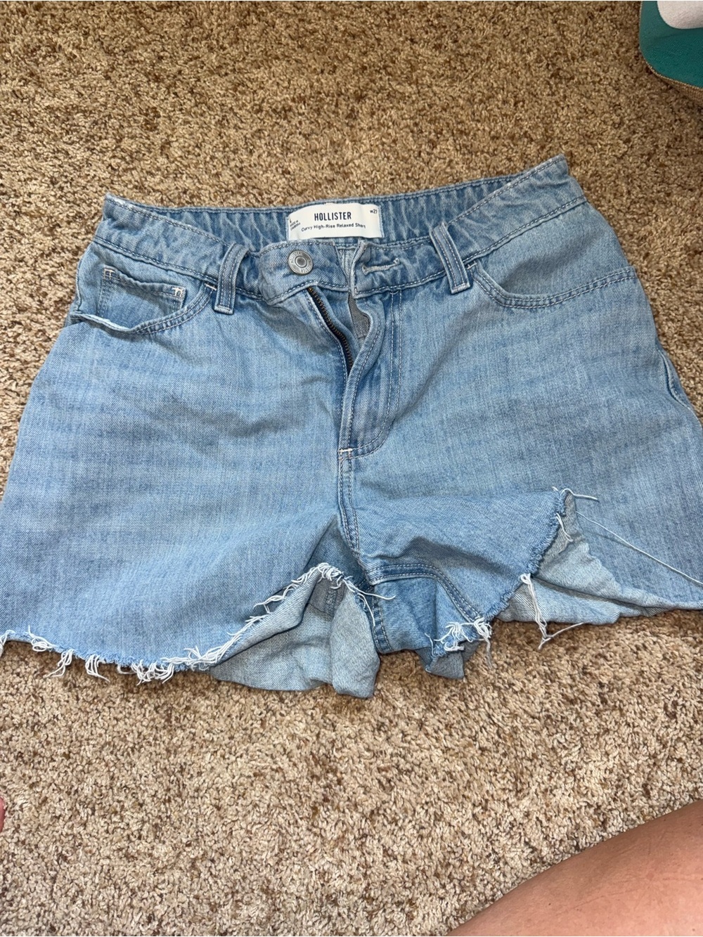 Hollister Faded Light Blue Denim Frayed-Hem Shorts